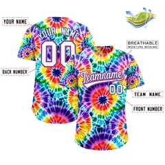Multi Color Tie-Dye Graffiti Pattern Baseball Jersey 2