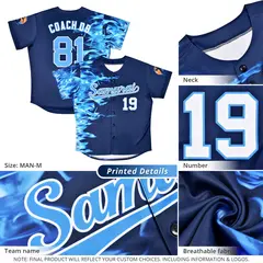 Navy 3D Flame Authentic Baseball Jersey 2