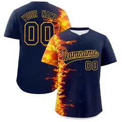 Navy 3D Flame Authentic Baseball Jersey