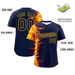 Navy 3D Flame Authentic Baseball Jersey 2