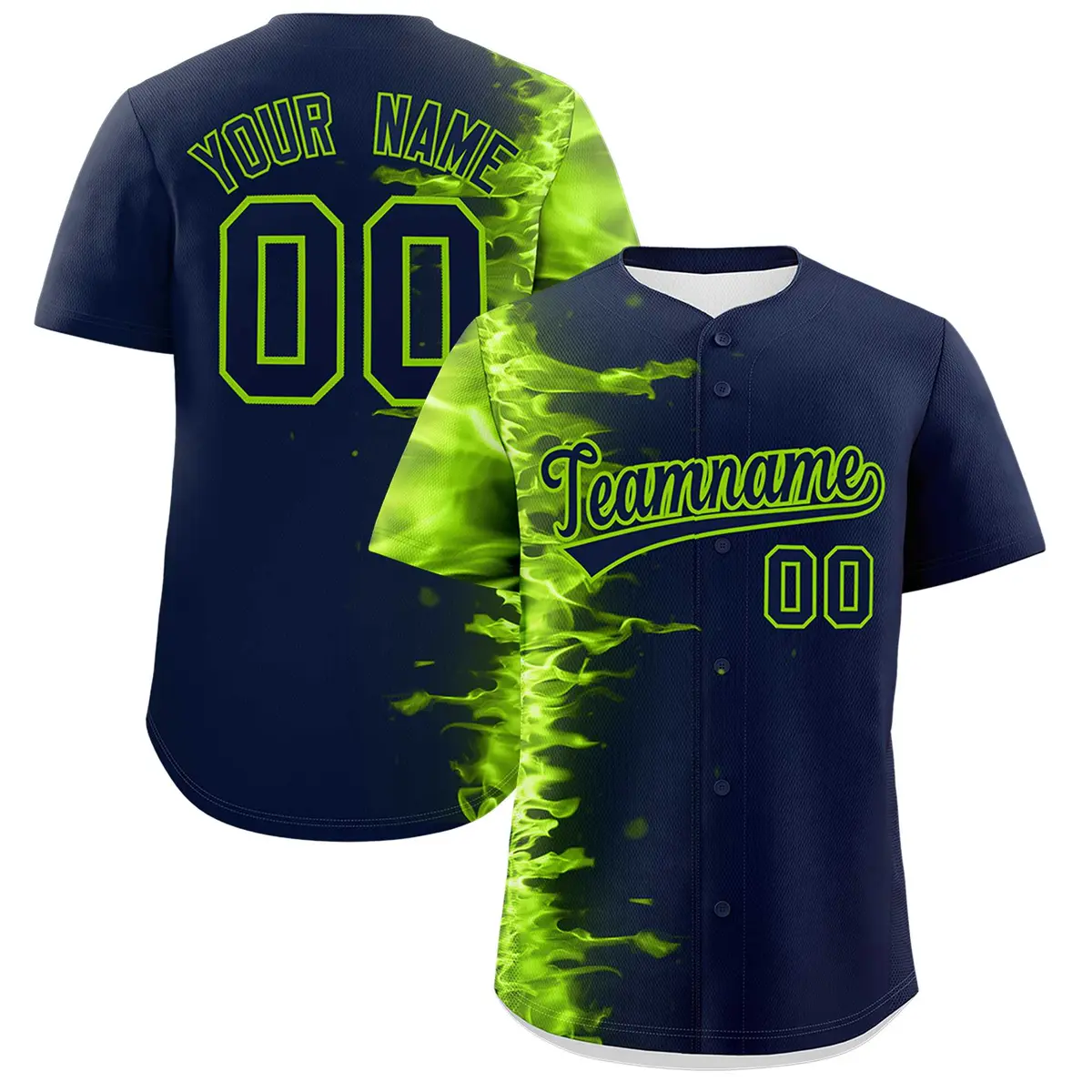 Navy 3D Flame Authentic Baseball Jersey