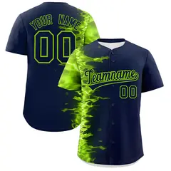 Navy 3D Flame Authentic Baseball Jersey