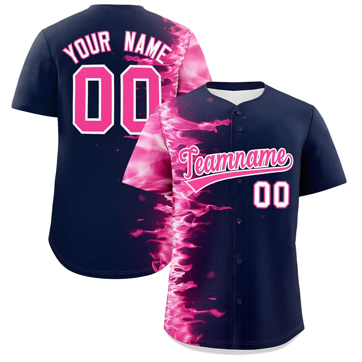 Navy 3D Flame Authentic Baseball Jersey