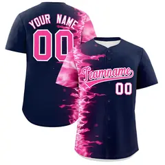 Navy 3D Flame Authentic Baseball Jersey