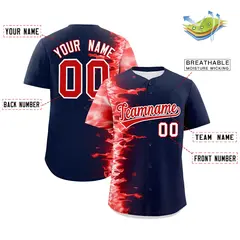Navy 3D Flame Authentic Baseball Jersey 2