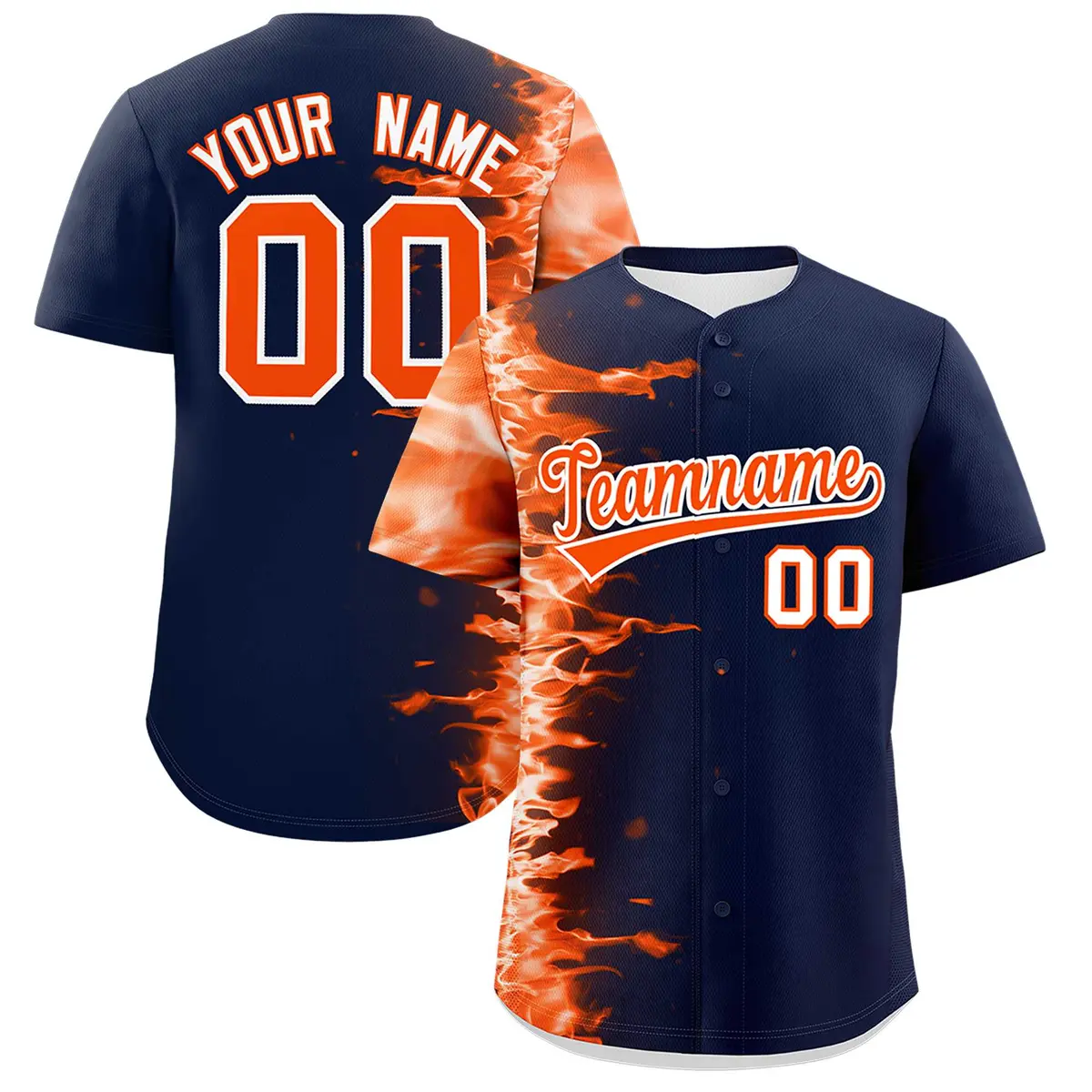 Navy 3D Flame Authentic Baseball Jersey