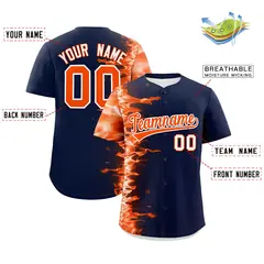 Navy 3D Flame Authentic Baseball Jersey 2