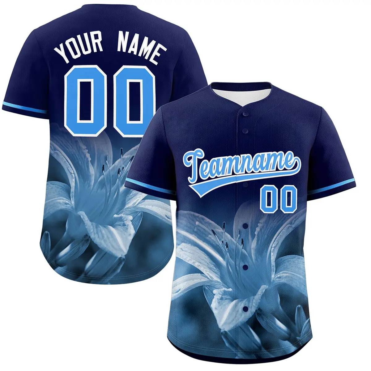 Navy 3D Flower Design Authentic Baseball Jersey