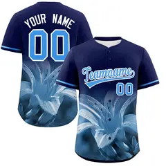 Navy 3D Flower Design Authentic Baseball Jersey