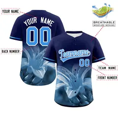 Navy 3D Flower Design Authentic Baseball Jersey 2