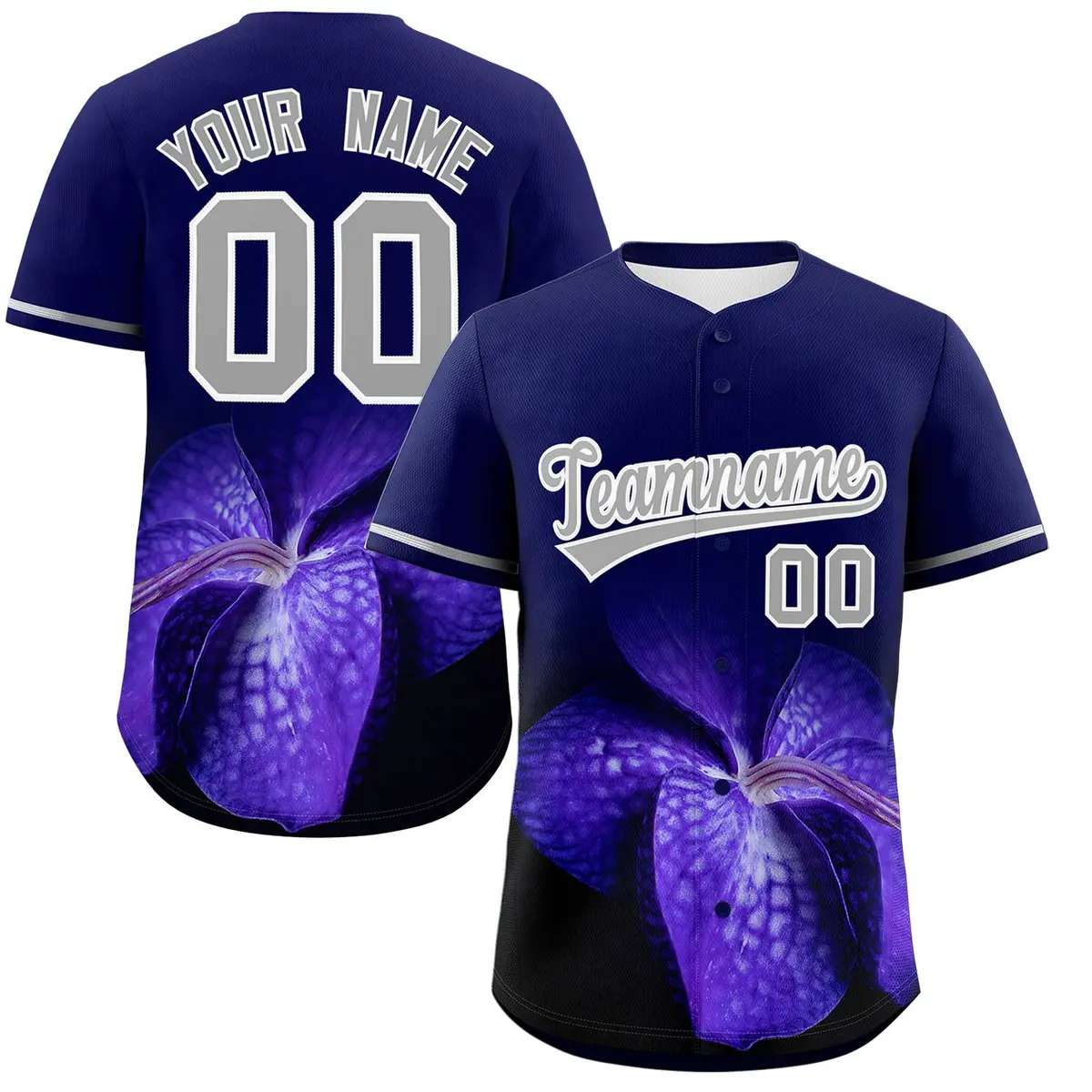 Navy 3D Flower Design Authentic Baseball Jersey