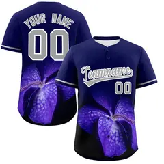 Navy 3D Flower Design Authentic Baseball Jersey