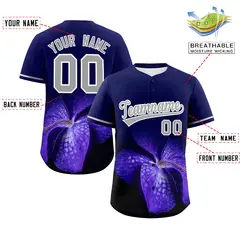 Navy 3D Flower Design Authentic Baseball Jersey 2