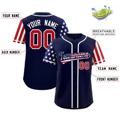 Navy American Flag Design Baseball Jersey 2