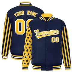 Navy American Flag Varsity Raglan Letterman Bomber Jacket 1