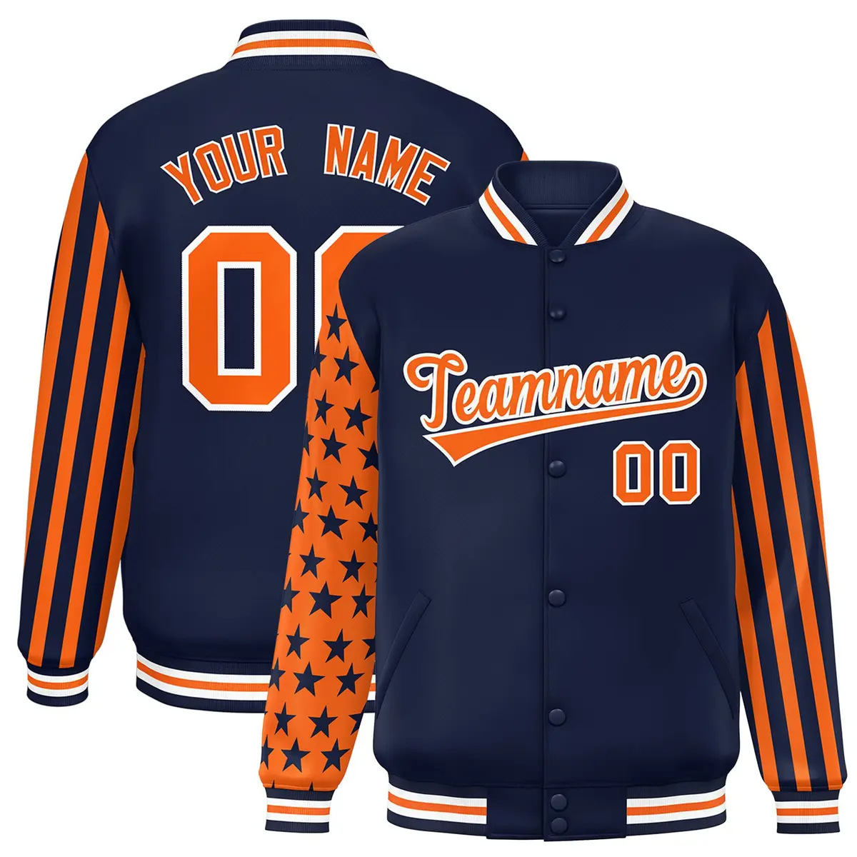 Navy American Flag Varsity Raglan Letterman Bomber Jacket