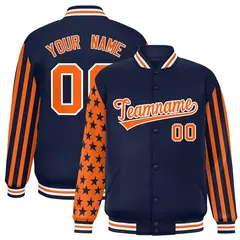 Navy American Flag Varsity Raglan Letterman Bomber Jacket 1