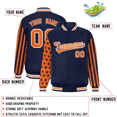 Navy American Flag Varsity Raglan Letterman Bomber Jacket 2