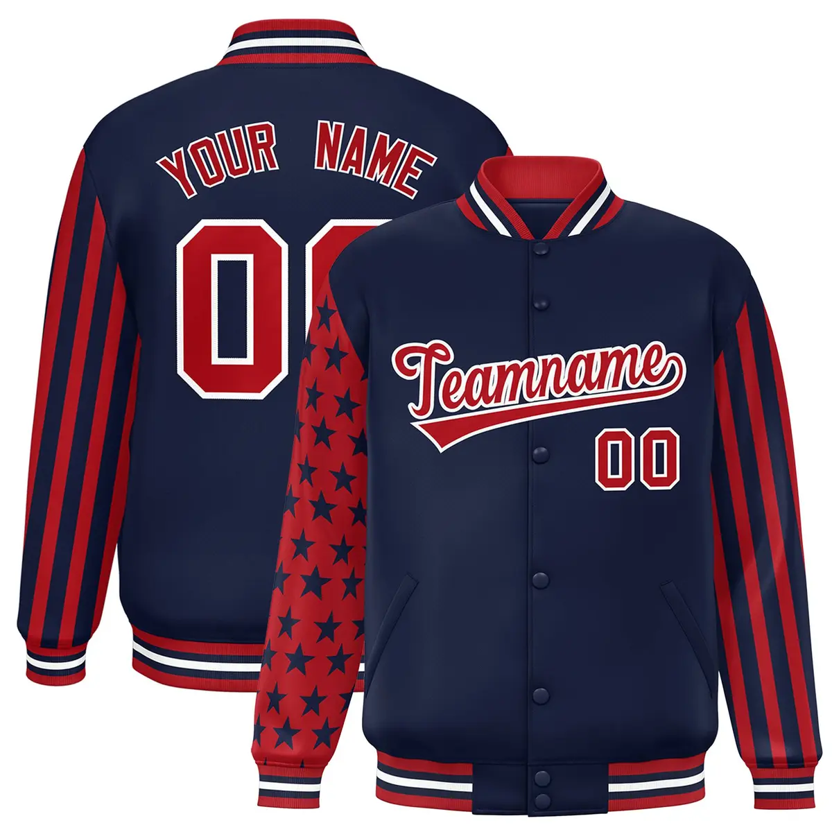 Navy American Flag Varsity Raglan Letterman Bomber Jacket