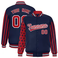 Navy American Flag Varsity Raglan Letterman Bomber Jacket 1