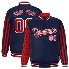 Navy American Flag Varsity Raglan Letterman Bomber Jacket 1