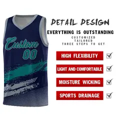Navy Aqua and Gray Graffiti Basketball Jersey 2