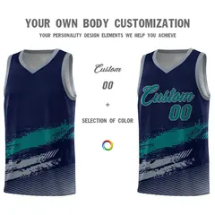 Navy Aqua and Gray Graffiti Basketball Jersey 3