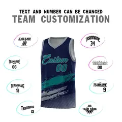 Navy Aqua and Gray Graffiti Basketball Jersey 4