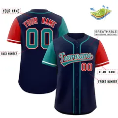 Navy Aqua and Red Raglan Sleeves Baseball Jersey 2