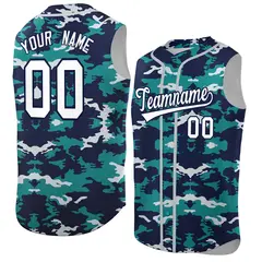 Navy Aqua and Silver Camo Sleeveless Baseball Jersey 1