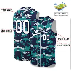 Navy Aqua and Silver Camo Sleeveless Baseball Jersey 2