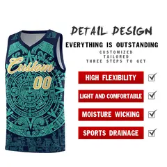Navy Aqua Aztec Sun Stone Graffiti Basketball Jersey 2