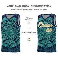Navy Aqua Aztec Sun Stone Graffiti Basketball Jersey 3