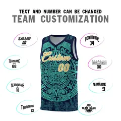 Navy Aqua Aztec Sun Stone Graffiti Basketball Jersey 4