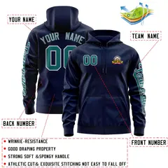 Navy Aqua Classic Full-Zip Varsity Letterman Jacket Hoodie 4