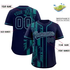 Navy Aqua Coconut Tree Split Baseball Jersey 2