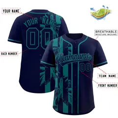 Navy Aqua Coconut Tree Split Baseball Jersey 2