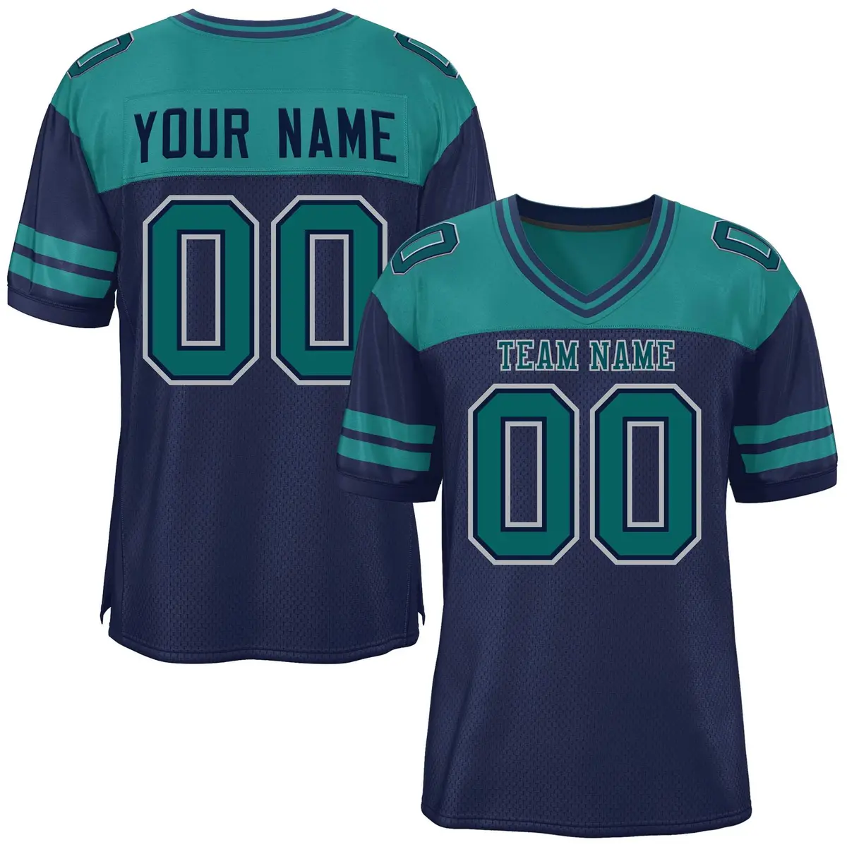 Navy Aqua Color Block Authentic Football Jersey