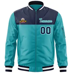 Navy Aqua Color Block Varsity Letterman Bomber Jacket 3