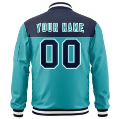 Navy Aqua Color Block Varsity Letterman Bomber Jacket 4