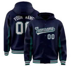 Navy Aqua Color Block Varsity Letterman Jacket Hoodie 1