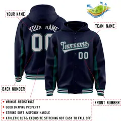 Navy Aqua Color Block Varsity Letterman Jacket Hoodie 4