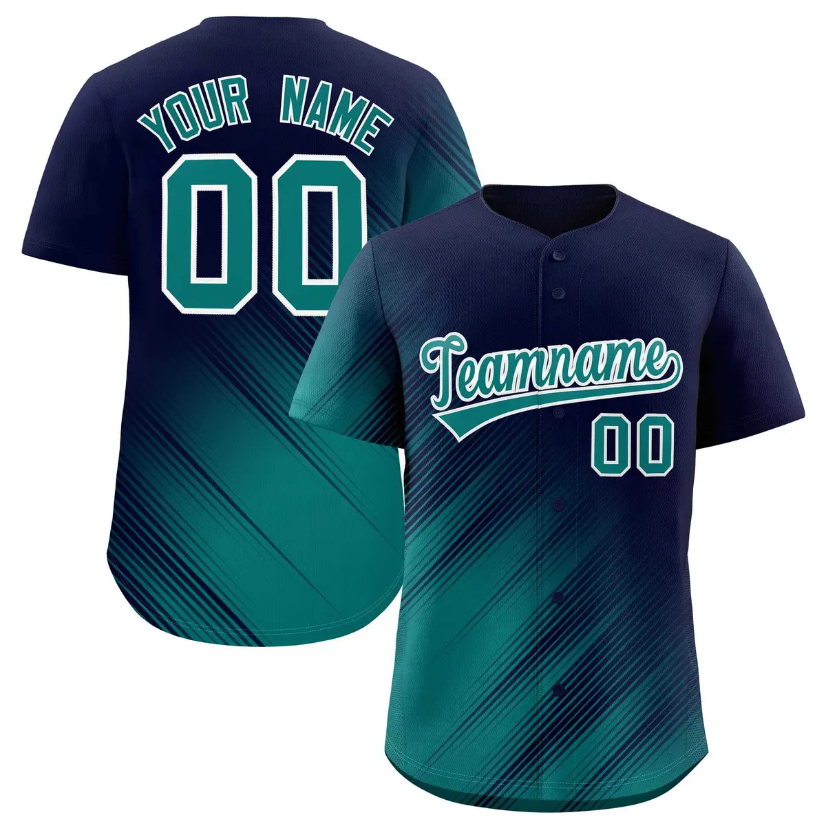 Navy Aqua Diagonal Stripe Gradient Fashion Baseball Jersey