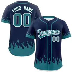 Navy Aqua Flame Graffiti Authentic Baseball Jersey 1