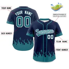 Navy Aqua Flame Graffiti Authentic Baseball Jersey 2