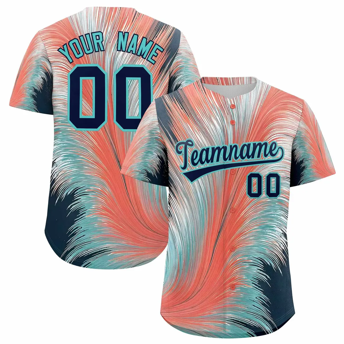 Navy Aqua Fluid Feather Graffiti Baseball Jersey
