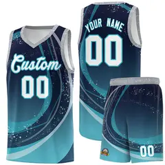 Navy Aqua Galaxy Graffiti Pattern Basketball Jersey