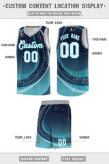 Navy Aqua Galaxy Graffiti Pattern Basketball Jersey 2