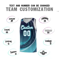 Navy Aqua Galaxy Graffiti Pattern Basketball Jersey 3