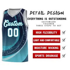 Navy Aqua Galaxy Graffiti Pattern Basketball Jersey 4